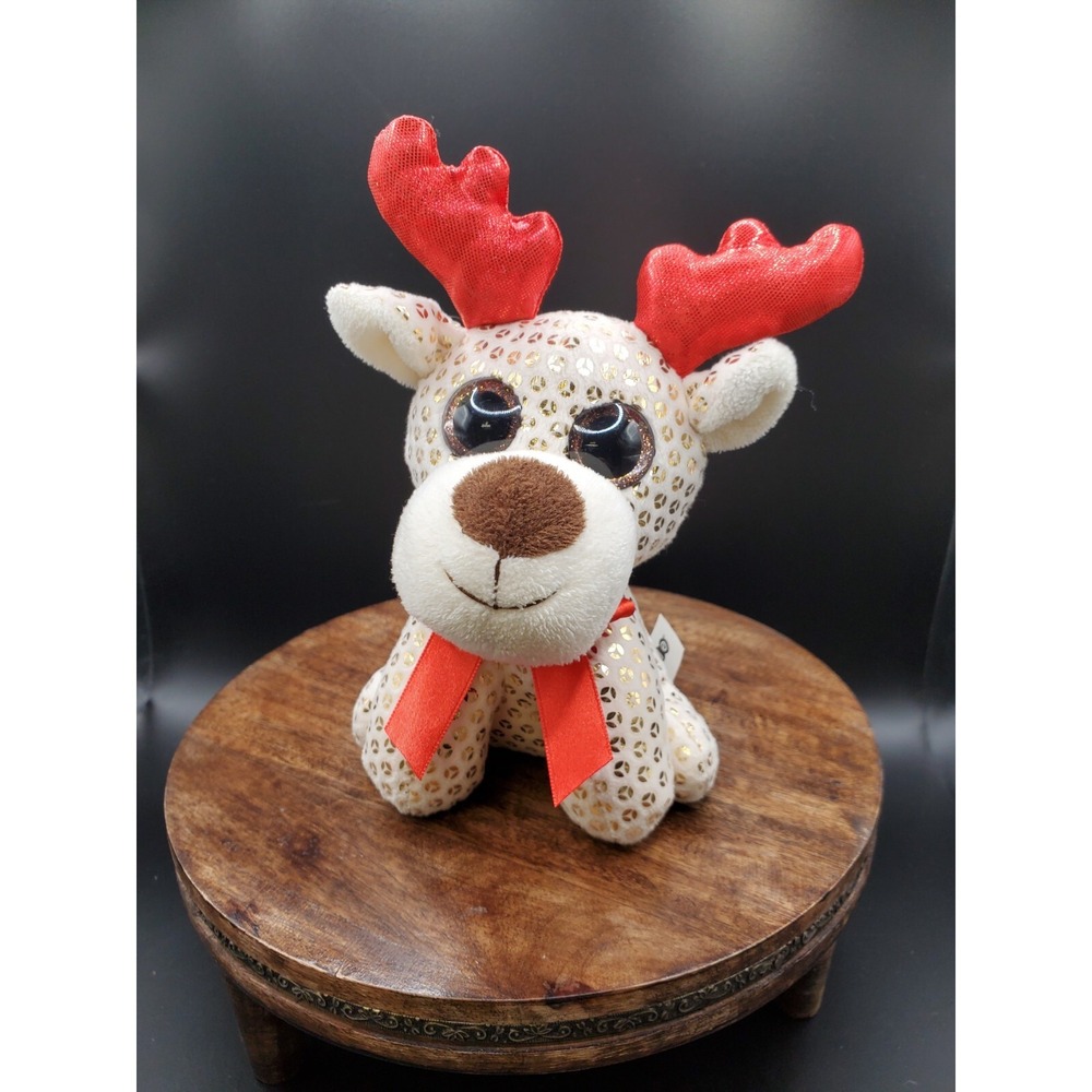 Galerie Plush Moose Reindeer White Gold Christmas Beanie Stuffed Animal Deer 7"